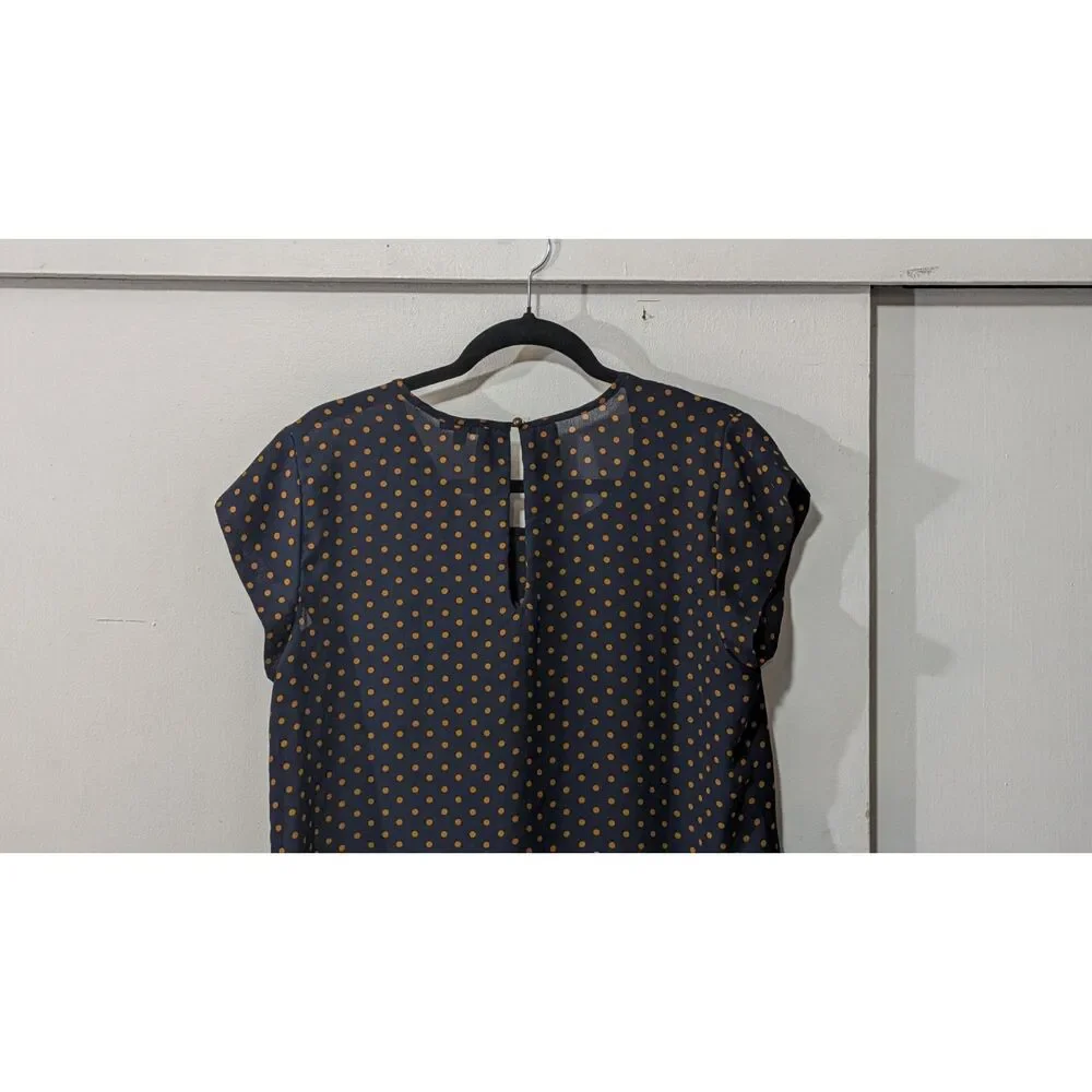 Lily White Blouse navy blue with orange polka dots L